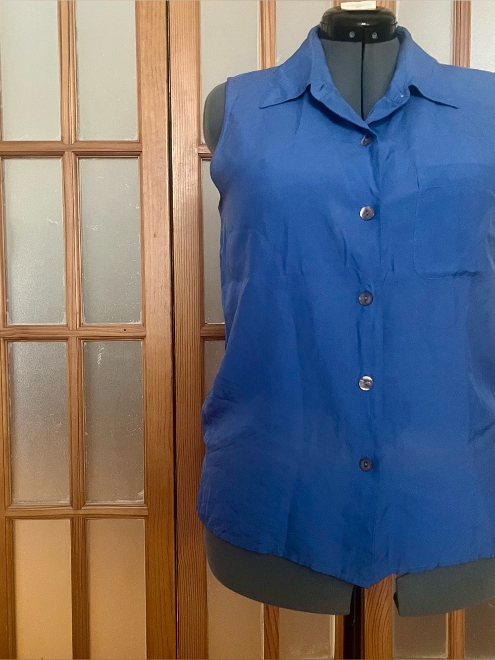 Vintage Valerie Stevens Silk Sleeveless Button-Down Top Powder Blue